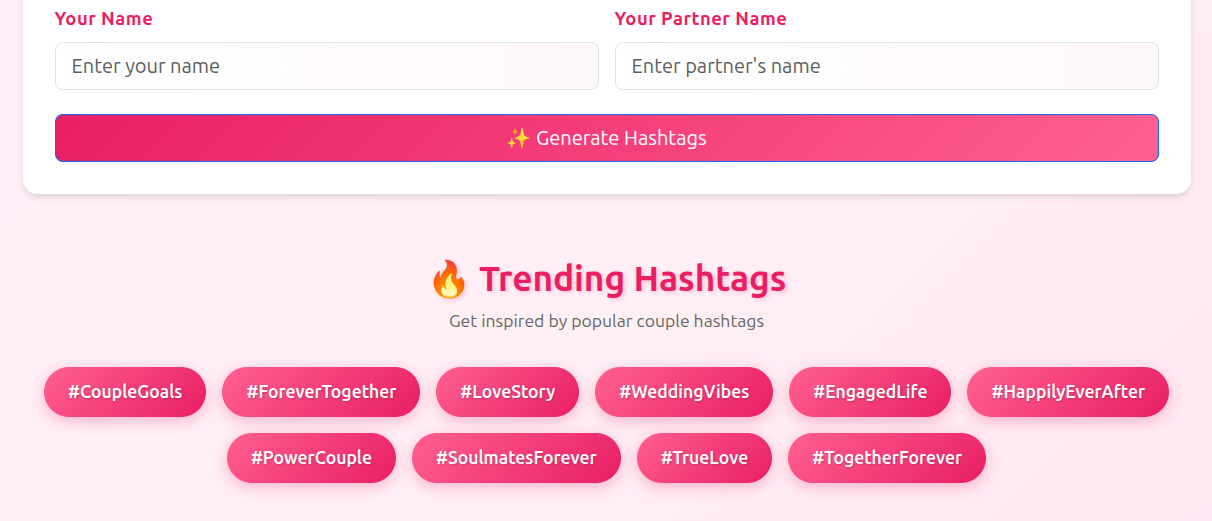 Couple Name Trending Hashtag Generator